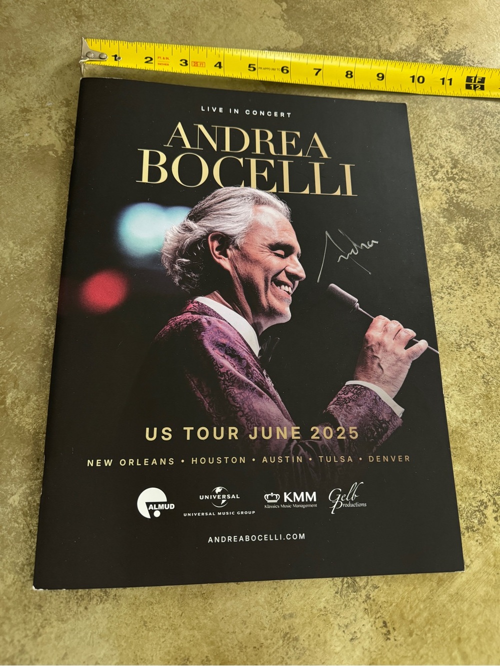 Andrea Bocelli Signed Copy of US Tour 2025 Program - Black & Gold